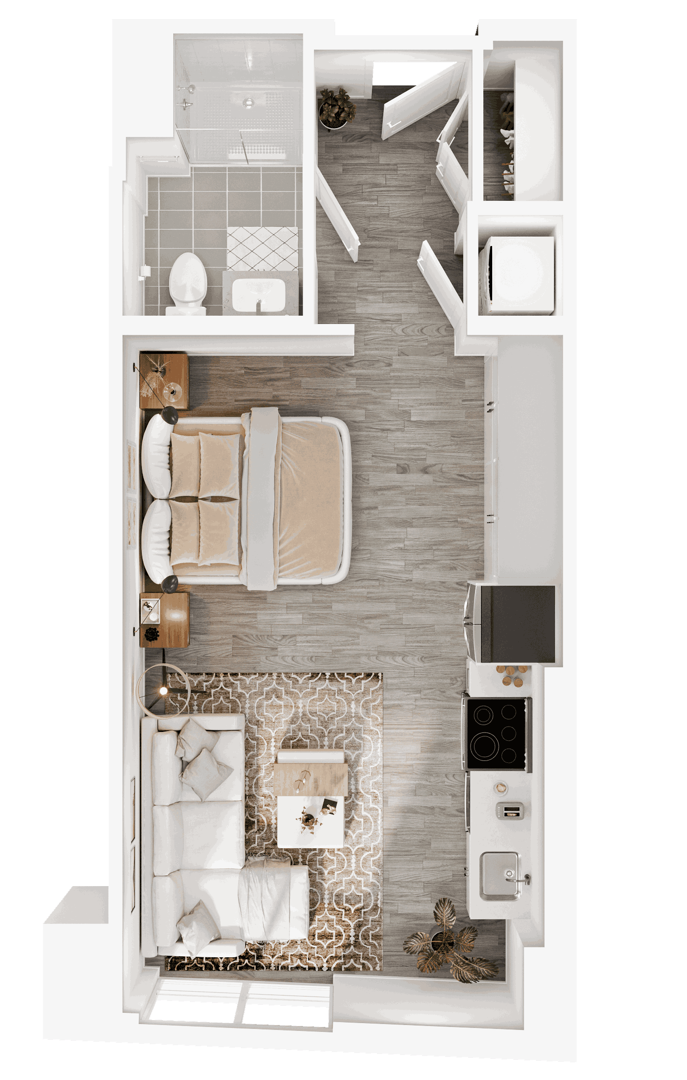 Floor plan for studio, 1 bath, 478 sqft